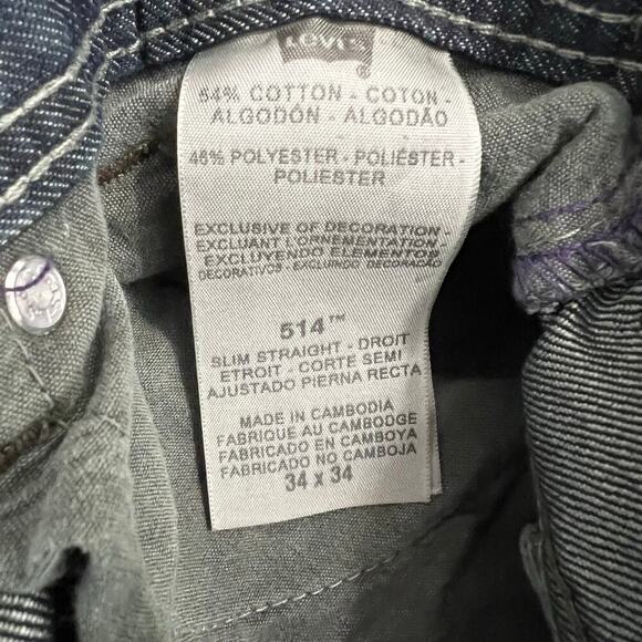 Levi's 514 Slim Straight Darker Blue Denim Jeans Size 34x34 - Picture 10 of 10